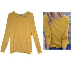 Lela Rose Designer 100% Silk Jersey Yellow Round Neck Pullover Sweater, Sz Large